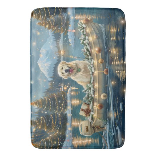 Grote Pyreneeën Kerst Feestelijke reis Badmat (Voorkant Verticaal)