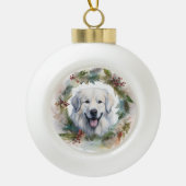 Grote Pyreneeën Kerstkrans Feestelijke Pup Keramische Bal Ornament (Voorkant)