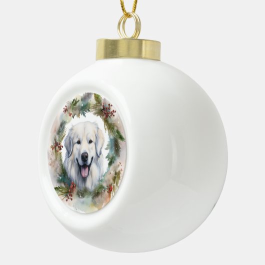 Grote Pyreneeën Kerstkrans Feestelijke Pup Keramische Bal Ornament (Rechts)