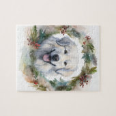 Grote Pyreneeën Kerstkrans Feestelijke Pup Legpuzzel (Horizontaal)