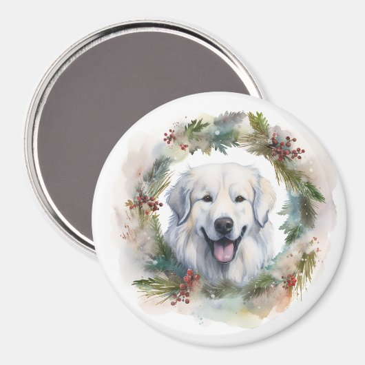Grote Pyreneeën Kerstkrans Feestelijke Pup Magneet (Voorkant / Achterkant)