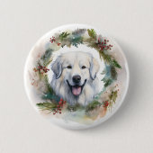 Grote Pyreneeën Kerstkrans Feestelijke Pup Ronde Button 5,7 Cm (Voorkant)