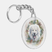 Grote Pyreneeën Kerstkrans Feestelijke Pup Sleutelhanger (Voorkant Links)