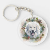 Grote Pyreneeën Kerstkrans Feestelijke Pup Sleutelhanger (Voorkant)