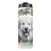 Grote Pyreneeën Kerstkrans Feestelijke Pup Thermosbeker (Voorkant)
