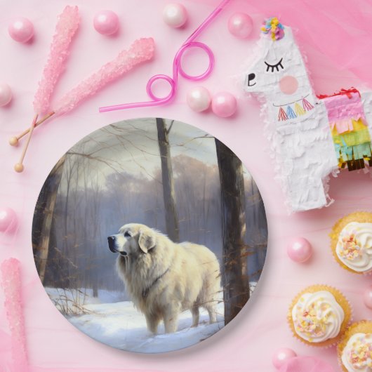 Grote Pyreneeën Laat het sneeuwen Kerstmis Papieren Bordje (Feest)