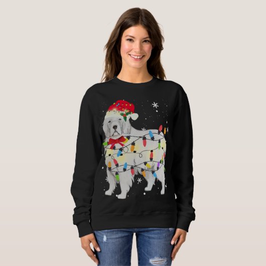 Grote Pyreneeën met kerstlicht en mam pap i Trui (Voorkant volledig)