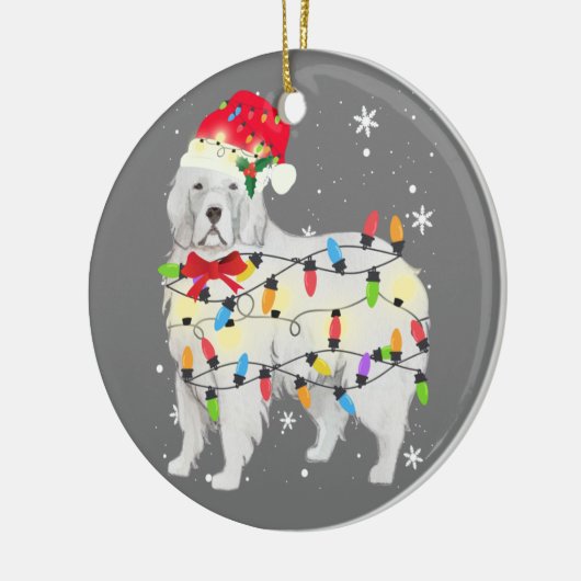 Grote Pyreneeën met kerstlicht en mam pap Keramisch Ornament (Links)