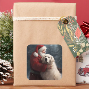 Grote Pyreneeën met Kerstman Festieve Kerst Vierkante Sticker