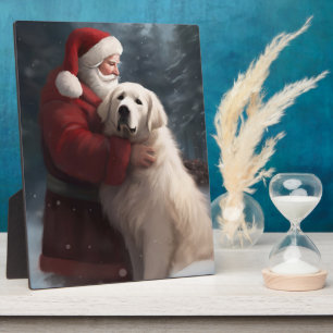 Grote Pyreneeën met Kerstman Festieve Kerstmis Fotoplaat