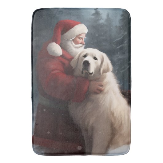 Grote Pyreneeën met Sinterklaas Feestelijke Kerstm Badmat (Voorkant Verticaal)