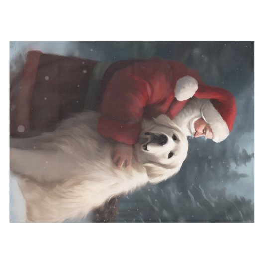 Grote Pyreneeën met Sinterklaas Feestelijke Kerstm Tafelkleed (Voorkant (Horizontaal))