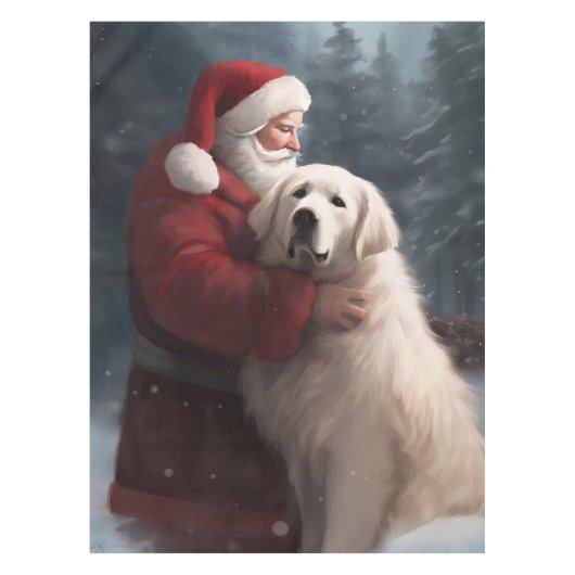 Grote Pyreneeën met Sinterklaas Feestelijke Kerstm Tafelkleed (Voorkant)