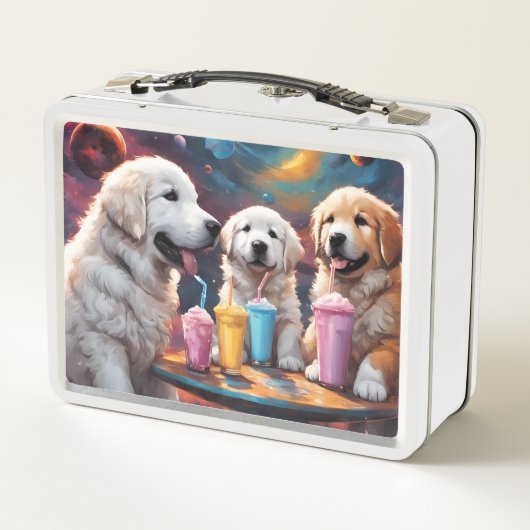 Grote Pyreneeën Moeder en Puppies met Milkshakes (Achterkant)