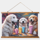 Grote Pyreneeën Moeder en Puppies met Milkshakes Hangend Wandkleed (Voorkant)