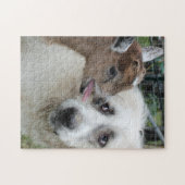 Grote Pyreneeën ontmoeten baby geit puzzel (Horizontaal)