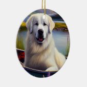 Grote Pyreneeën op een peddel: een Schilderachtig Keramisch Ornament (Rechts)