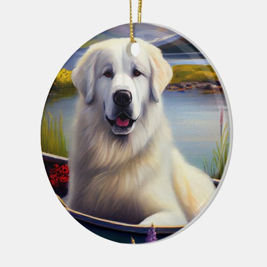 Grote Pyreneeën op een peddel: een Schilderachtig Keramisch Ornament (Links)