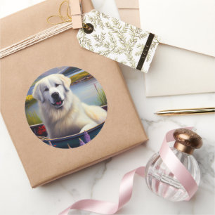 Grote Pyreneeën op een peddel: een Schilderachtig  Ronde Sticker