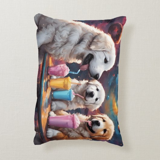 Grote Pyreneeën Puppies N Milkshakes Accent Kussen (Achterkant (Verticaal))