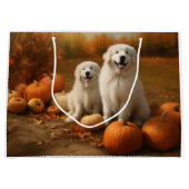 Grote Pyreneeën Puppy Herfst Delight Pompoen Groot Cadeauzakje (Voorkant)