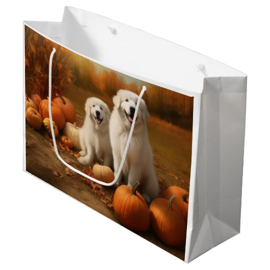 Grote Pyreneeën Puppy Herfst Delight Pompoen Groot Cadeauzakje (Voorkant Gekanteld)