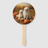 Grote Pyreneeën Puppy Herfst Delight Pompoen Handwaaier (Voorkant)
