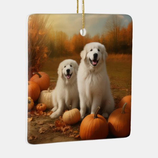 Grote Pyreneeën Puppy Herfst Delight Pompoen Keramisch Ornament (Rechts)