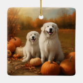 Grote Pyreneeën Puppy Herfst Delight Pompoen Keramisch Ornament (Achterkant)
