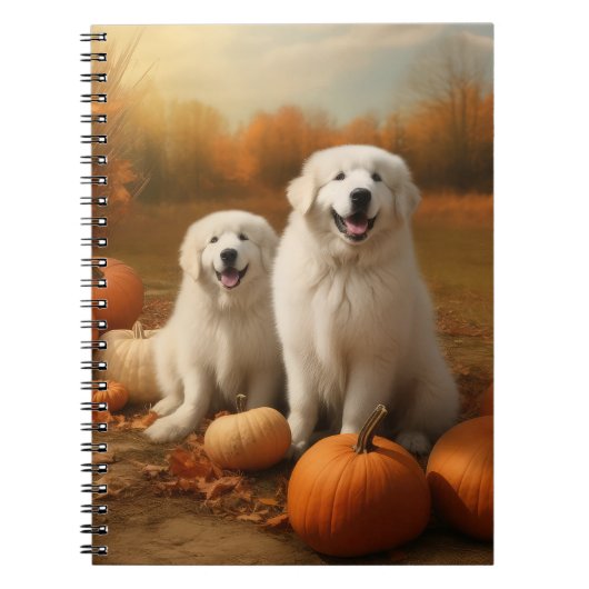 Grote Pyreneeën Puppy Herfst Delight Pompoen Notitieboek (Voorkant)