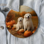 Grote Pyreneeën Puppy Herfst Delight Pompoen Ronde Button 6,0 Cm (In situ)