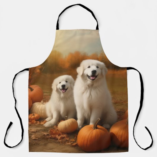 Grote Pyreneeën Puppy Herfst Delight Pompoen Schort (Voorkant)