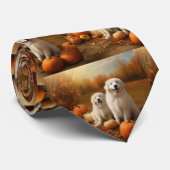 Grote Pyreneeën Puppy Herfst Delight Pompoen Stropdas (Opgerold)