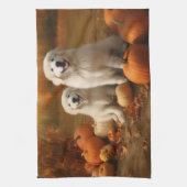 Grote Pyreneeën Puppy Herfst Delight Pompoen Theedoek (Verticaal)