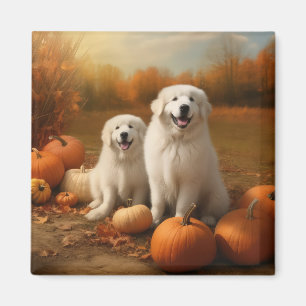 Grote Pyreneeën Puppy Herfst Plezier Pompoen Magneet