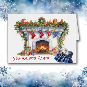 Grote Pyreneeën Puppy open haard Wacht op de Kerst