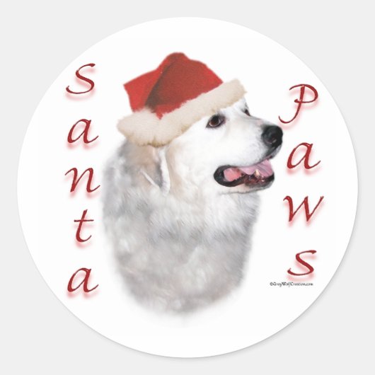 Grote Pyreneeën Santa Paws Ronde Sticker (Voorkant)
