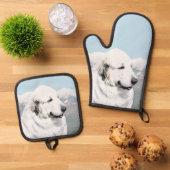 Grote Pyreneeën Schilderen Wit Originele Huisdier  Ovenwant & Pannenlap Set (Top down)