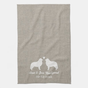 Grote Pyreneeën Silhouettes met hart Theedoek