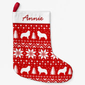 Grote Pyreneeën Silhouettes Pattern Red en White Kleine Kerstsok (Voorkant)