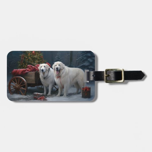 Grote Pyreneeën Snowy Sleigh Kerst Decor Bagagelabel (Voorkant horizontaal)