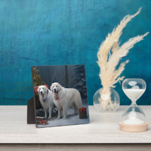 Grote Pyreneeën Snowy Sleigh Kerst Decor Fotoplaat