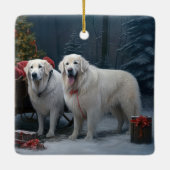 Grote Pyreneeën Snowy Sleigh Kerst Decor Keramisch Ornament (Achterkant)