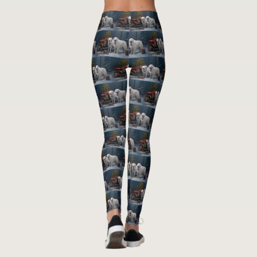 Grote Pyreneeën Snowy Sleigh Kerst Decor Leggings (Achterkant)