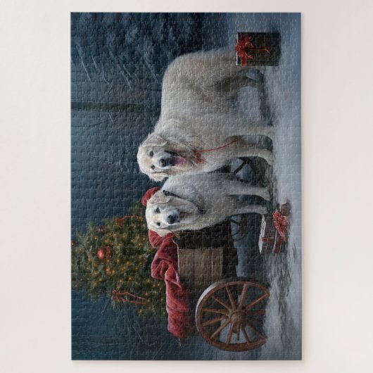 Grote Pyreneeën Snowy Sleigh Kerst Decor Legpuzzel (Verticaal)