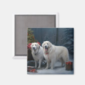 Grote Pyreneeën Snowy Sleigh Kerst Decor Magneet (Voorkant / Achterkant)