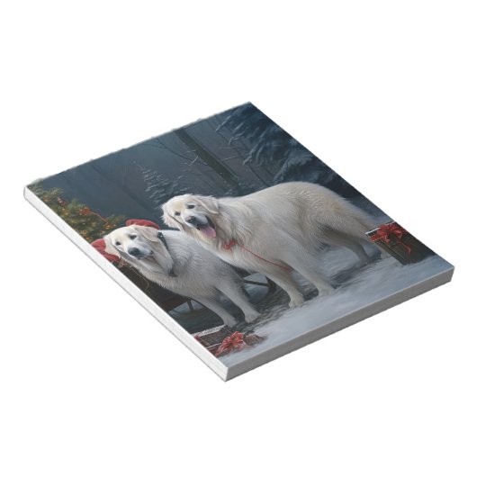 Grote Pyreneeën Snowy Sleigh Kerst Decor Notitieblok (Schuin)