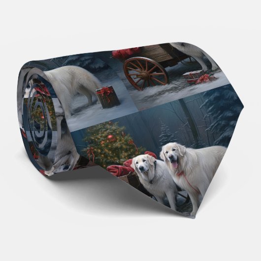 Grote Pyreneeën Snowy Sleigh Kerst Decor Stropdas (Opgerold)