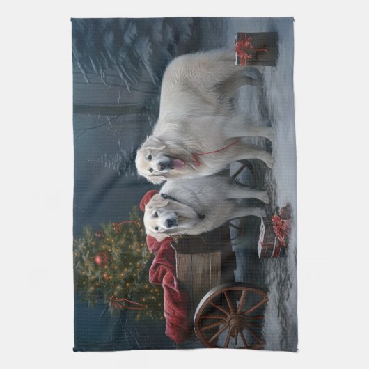 Grote Pyreneeën Snowy Sleigh Kerst Decor Theedoek (Verticaal)