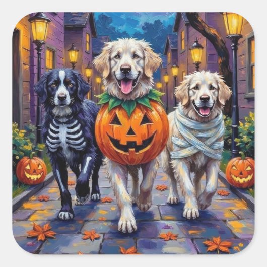 Grote Pyreneeën Trick-or-Treating Halloween Kostuu Vierkante Sticker (Voorkant)